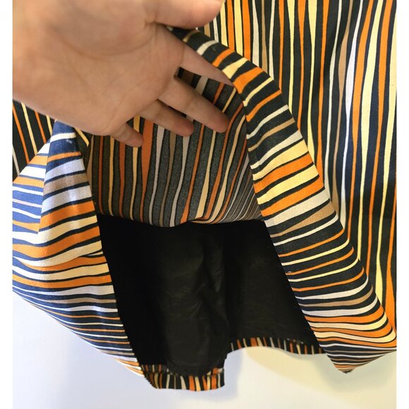 Vintage 70s Midi Skirt Optical Illusion Striped Office Retro Mod Orange Black M - Picture 7 of 7